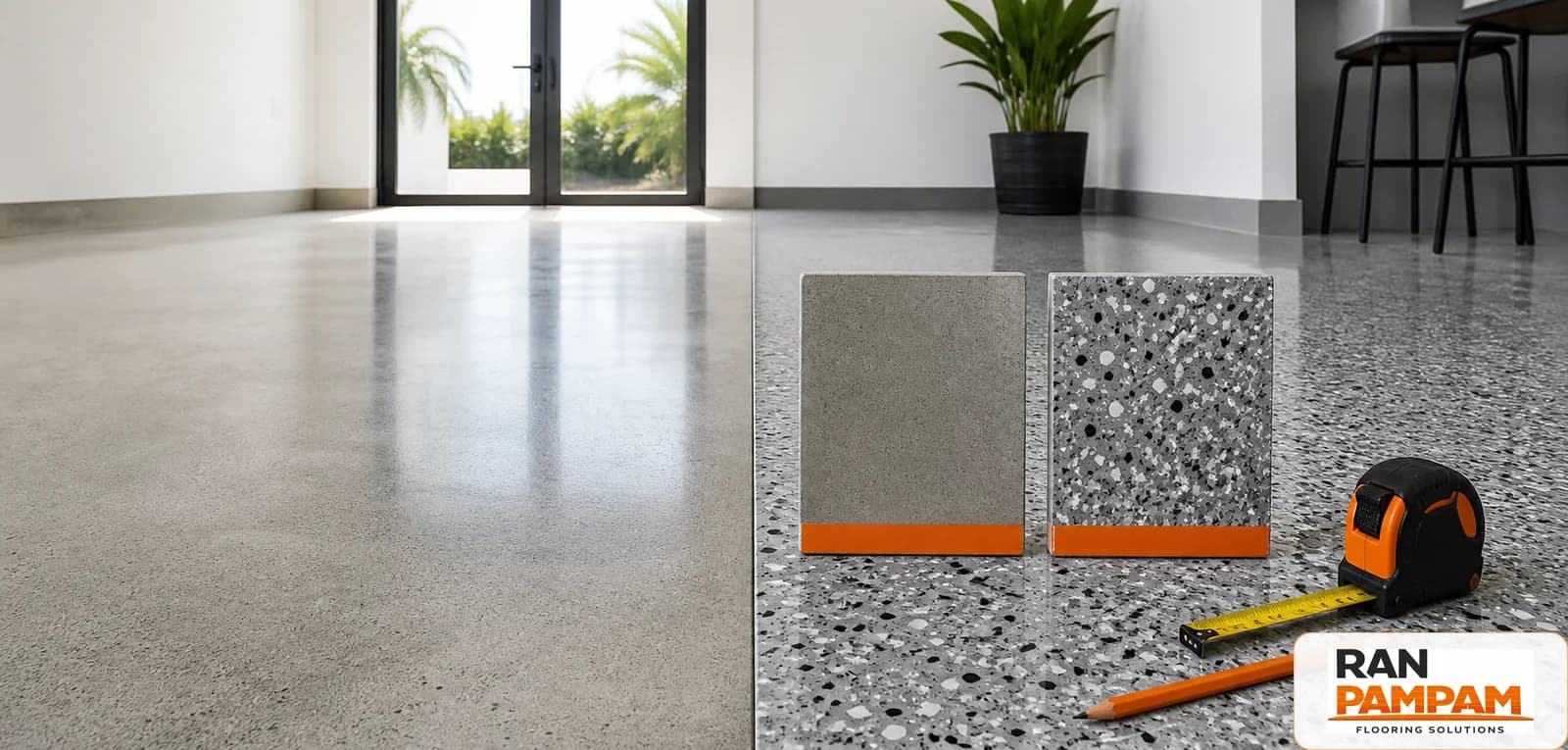 Polished concrete floor installed in a Miami interior